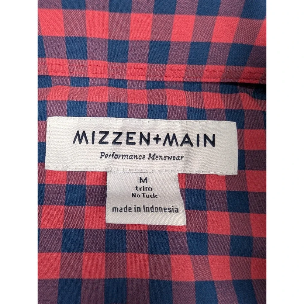 Mizzen + Main Men's Shirt M Trim Fit Red Blue‎ Check Performance Menswear - Picture 3 of 11